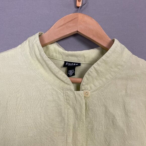 Eileen Fisher Top Long Sleeve Button-Up Pocket Single Pocket Pale Lime Green 2X - Picture 12 of 16